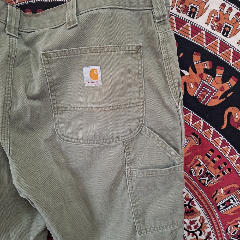Carhartt 38x30 Men's Carpenter Pants Style B324 Army Olive Green - Picture 7 of 8